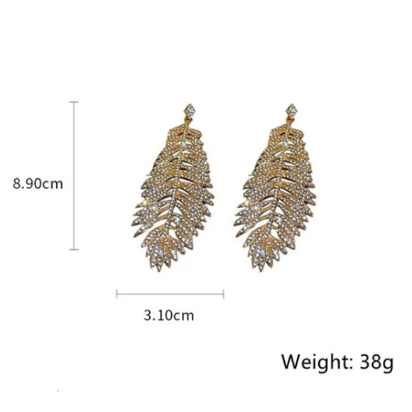Gold Plated Feather Big Earrings - Picture 5 of 5